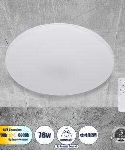 GloboStar® GloboStar® AVA 61017 Πλαφονιέρα Οροφής LED CCT 76W 8372lm 120° AC 220-240V - Εναλλαγή Φωτισμού μέσω Τηλεχειριστηρίου All In One Ψυχρό Λευκό 6000k+Φυσικό Λευκό 4500k+Θερμό Λευκό 2700k Dimmable Φ48cm - Λευκό - 3 Years Warranty