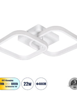 GloboStar® GloboStar® NORA 61062 Φωτιστικό Οροφής Design LED CCT 22W 2640lm 300° AC 220-240V - Εναλλαγή Φωτισμού μέσω Διακόπτη On/Off All In One Ψυχρό 6000k+Φυσικό 4500k+Θερμό 2700k Μ40 x Π24 x Υ7cm - Λευκό