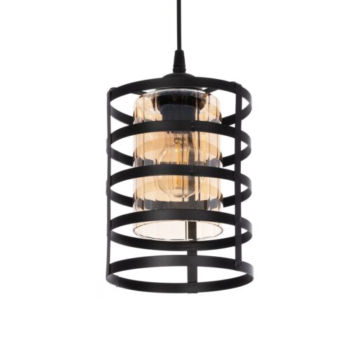 GloboStar® GLOBOSTAR® SOLON 201-0060 Μοντέρνο Κρεμαστό Φωτιστικό Οροφής με Ντουί 1 x E27 AC 220-240V IP20 - Μαύρο & Μελί - Μ16 x Π16 x Υ26cm
