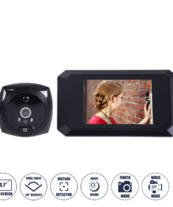 GloboStar® GloboStar® 86063 Επαναφορτιζόμενη Ψηφιακή Έξυπνη Camera Εξώπορτας 90° Μοιρών με Έγχρωμη Οθόνη 4.1" Inches - USB - Νυχτερινή Όραση με LED IR - Κουδούνι - Μαύρο