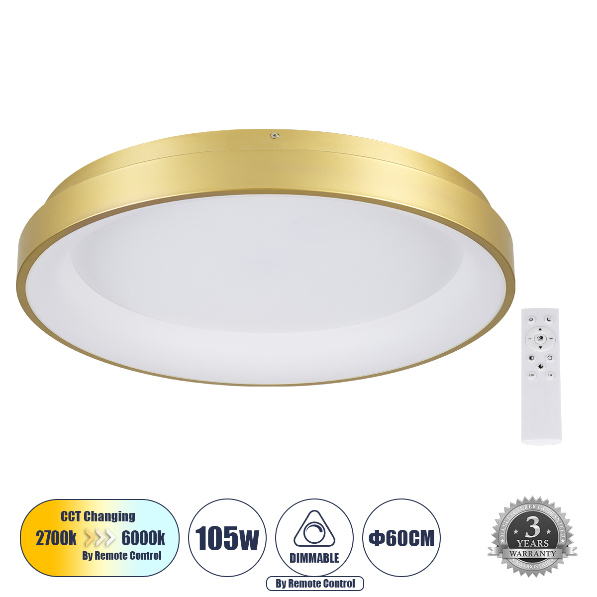 GloboStar® SALEM 61239 Πλαφονιέρα Οροφής Δαχτυλίδι-Κύκλος LED CCT 105W 12075lm 120° AC 220-240V - Εναλλαγή Φωτισμού μέσω Τηλεχειριστηρίου All In One Ψυχρό 6000k+Φυσικό 4500k+Θερμό 2700k Dimmable Φ60cm - Χρυσό Σαμπανιζέ - 3 Years Warranty 3 GloboStar® GloboStar® SALEM 61239 Πλαφονιέρα Οροφής Δαχτυλίδι-Κύκλος LED CCT 105W 12075lm 120° AC 220-240V - Εναλλαγή Φωτισμού μέσω Τηλεχειριστηρίου All In One Ψυχρό 6000k+Φυσικό 4500k+Θερμό 2700k Dimmable Φ60cm - Χρυσό Σαμπανιζέ - 3 Years Warranty