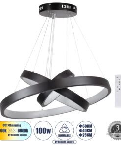 GloboStar® GLOBOSTAR® NEMESIS TRIO 61167-DECO Μοντέρνο Κρεμαστό Φωτιστικό Οροφής LED 100W 12123lm 360° AC 220-240V IP20 Ρυθμιζόμενο Λευκό CCT με Χειριστήριο από 2700K έως 6000K Dimmable - Lumileds SMD Chip - Μαύρο - Μ25 x Π40 x Υ60cm - 3 Χρόνια Εγγύηση