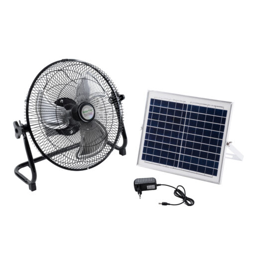 GloboStar® GloboStar® SOLARO-FAN 85352 Solar Fan Αυτόνομος Ηλιακός Επιδαπέδιος Ανεμιστήρας 25W 2 Λειτουργιών Ρεύματος με AC 220-240V ή με Φωτοβολταϊκό Panel 9V 12W & Επαναφορτιζόμενη Μπαταρία Li-ion 7.4V 4400mAh - 12 Ταχύτητες - Ενσωματωμένο USB 2.0 Charger Συσκευών - IP20 - Μ42 x Π20 x Υ35cm - Μαύρο & Ασημί - 2 Years Warranty