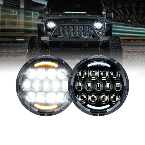 GloboStar® GloboStar® 85415 Σετ 2 x Φανάρια JEEP WRANGLER 6.9' Ιντσών Βασικού Φωτισμού H/L με DRL & Φλας LED CREE CXB COB 70W 7000lm DC 9-60V Αδιάβροχα IP67 Πορτοκαλί & Ψυχρό Λευκό 6000K