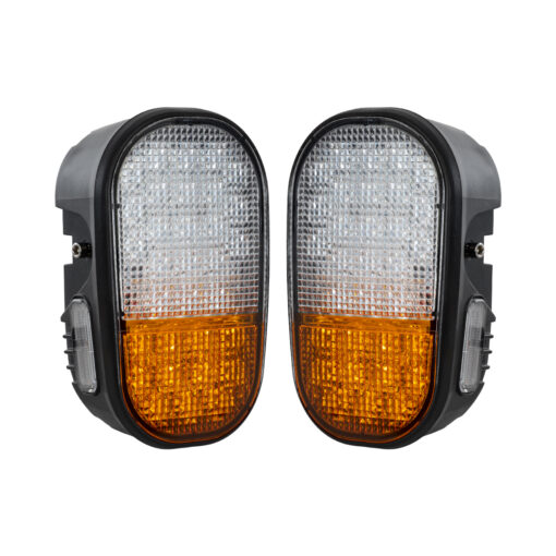 GloboStar® GloboStar® 85455 E57 Mark Σετ 2 x Φανάρια για TOYOTA & UNIVERSAL FORKLIFT Βασικού Φωτισμού για Οχήματα Περονοφόρα - Κλάρκ με Φλας LED 40W DC 10-80V Αδιάβροχα IP6K9K Πορτοκαλί & Ψυχρό Λευκό 6000K  Μ20 x Π8 x Υ12cm