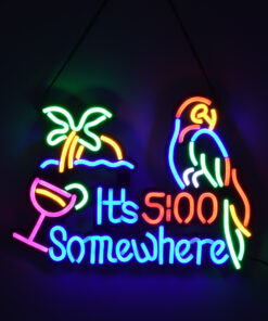 GloboStar® 85854 Φωτιστικό Ταμπέλα Φωτεινή Επιγραφή NEON LED Σήμανσης ITS 5:00 SOMEWHERE PARROT 30W AC 230V με Διακόπτη On/Off Ροζ - Γαλάζιο - Κίτρινο - Πράσινο - Κόκκινο 9 85854 4