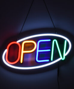 GloboStar® 85858 Φωτιστικό Ταμπέλα Φωτεινή Επιγραφή NEON LED Σήμανσης Animated Ovale OPEN 30W AC 230V με Διακόπτη On/Off και Ασύρματο Χειριστήριο IR Λευκό - Κόκκινο - Πράσινο - Κίτρινο - Γαλάζιο 10 85858 4