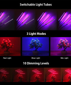 GloboStar® 85957 Grow Light Full Spectrum LED Φωτιστικό Ανάπτυξης Φυτών Γλάστρας με 4 Κινούμενες Κεφαλές & Βάση Μανταλάκι Clip SMD 2835 20W 160° AC230V IP20 με Dimmer & Timer Εσωτερικού Χώρου για Κάλυψη Επιφάνειας 1m x 1m Πλήρους Φάσματος Φωτισμού 20 85957 10