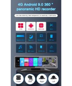 GloboStar® 86058 Καθρέπτης Αυτοκινήτου Android 9.0 360° με 4 Κάμερες SD Card Slot - RAM2GB+ROM32GB - FM Transmitter - Νυχτερινή Όραση - με Parking Lines - Μαύρο 22 86058 10