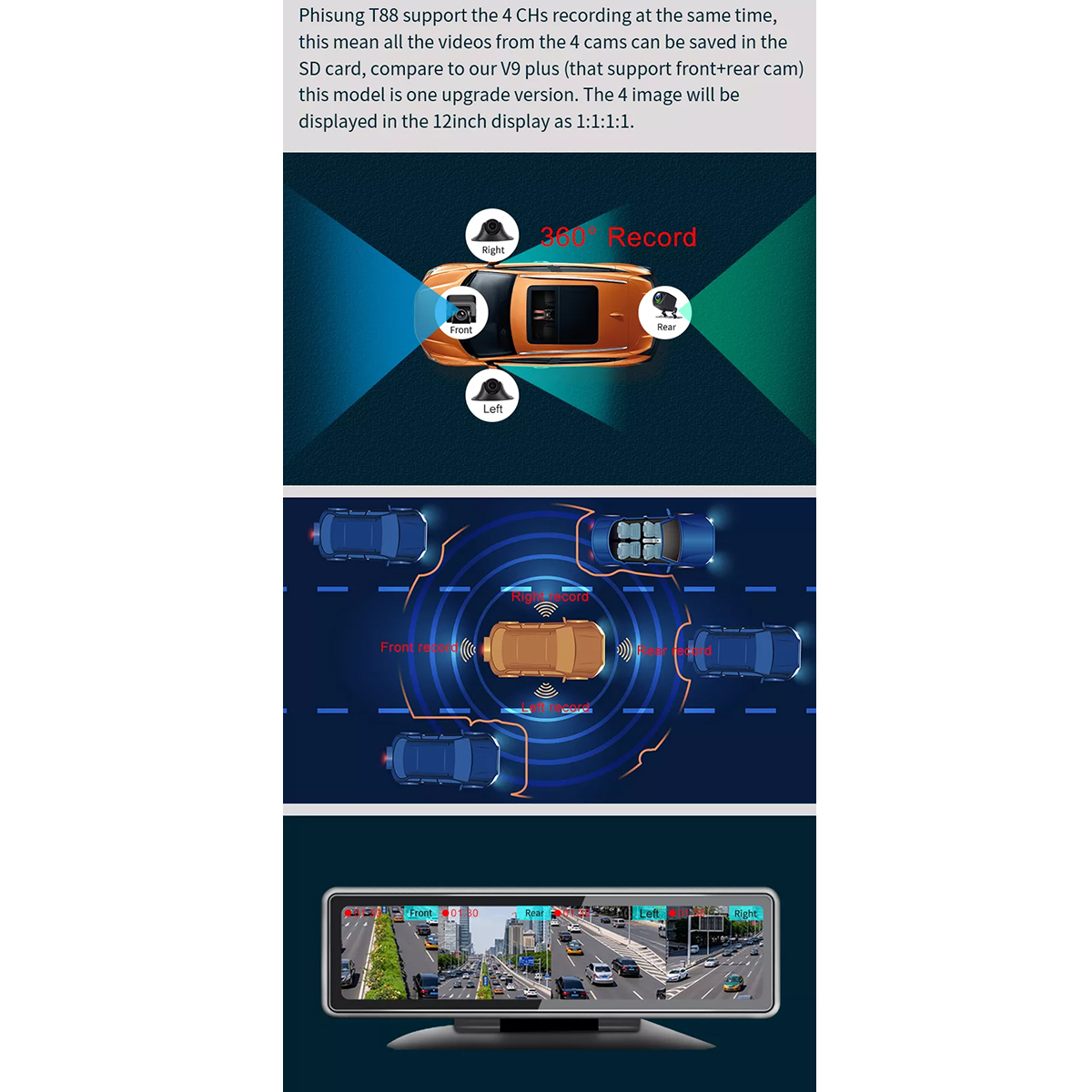 GloboStar® 86058 Καθρέπτης Αυτοκινήτου Android 9.0 360° με 4 Κάμερες SD Card Slot - RAM2GB+ROM32GB - FM Transmitter - Νυχτερινή Όραση - με Parking Lines - Μαύρο 12 GloboStar® 86058 Καθρέπτης Αυτοκινήτου Android 9.0 360° με 4 Κάμερες SD Card Slot - RAM2GB+ROM32GB - FM Transmitter - Νυχτερινή Όραση - με Parking Lines - Μαύρο - Image 10