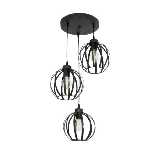 GloboStar® GLOBOSTAR® LUSE 202-0049 Μοντέρνο Κρεμαστό Φωτιστικό Οροφής με Ντουί 3 x E27 AC 220-240V IP20 - Μαύρο - Μ40 x Π40 x Υ65cm