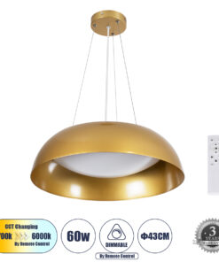 GloboStar® GLOBOSTAR® ANATOLIA 61268 Μοντέρνο Κρεμαστό Φωτιστικό Οροφής LED 60W 6900lm 120° AC 220-240V IP20 Ρυθμιζόμενο Λευκό CCT με Χειριστήριο από 2700K έως 6000K Dimmable - Lumileds SMD Chip - Χρυσό - Μ43 x Π43 x Υ11cm - 3 Χρόνια Εγγύηση