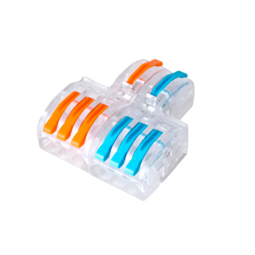 GloboStar® GloboStar® FAST-CONNECT 69910 Διπλή σε Εξαπλή Κλέμα Ταχείας Σύνδεσης & Διακλάδωσης Καλωδίων - 2 x Είσοδοι & 6 x Έξοδοι με Συμβατή Διατομή Καλωδίων 0.08mm² έως 2.5mm² - 250V/4KV 32A Max - Μ3.6 x Π4 x Υ1.5cm - Διάφανο με Πορτοκαλί & Μπλε - Πακέτο 5 Τεμαχίων - 5 Years Warranty