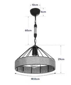 GLOBOSTAR® ZION 203-0003 Vintage Κρεμαστό Φωτιστικό Οροφής με Ντουί 1 x E27 AC 220-240V IP20 - Μαύρο & Μπεζ - Μ33 x Π33 x Υ29cm 22 882484 203 0003 11