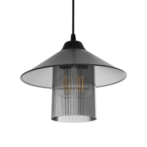 GloboStar® GLOBOSTAR® PROMO 203-0089 Μοντέρνο Κρεμαστό Φωτιστικό Οροφής με Ντουί 1 x E27 AC 220-240V IP20 - Μαύρο & Μαύρο Φιμέ - Μ25.5 x Π25.5 x Υ20cm