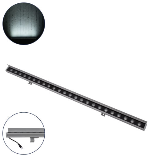 GloboStar® GLOBOSTAR® WASHER-FAIA 90188 Μπάρα Φωτισμού Wall Washer με Αντιθαμβωτική Γρίλια LED 24W 2400lm 15° DC 24V Αδιάβροχο IP65 Ψυχρό Λευκό 6000K Dimmable - Ασημί - Μ100 x Π4 x Υ5.5cm - 3 Χρόνια Εγγύηση
