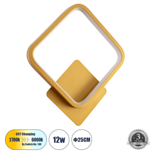 GloboStar® GLOBOSTAR® LENA 61081 Μοντέρνο Φωτιστικό Τοίχου - Απλίκα LED 12W 1440lm 300° AC 220-240V IP20 Ρυθμιζόμενο Λευκό CCT με On/Off 2700K/4500K/6000K - Lumileds SMD Chip - Χρυσό Βούρτσας - Μ25 x Π5.5 x Υ29.5cm - 3 Χρόνια Εγγύηση
