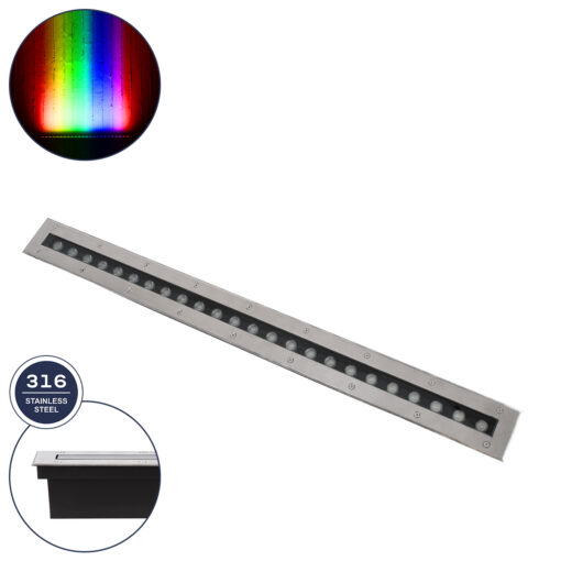 GloboStar® GLOBOSTAR® UNDERGROUND-REMVI 90195 Χωνευτή Μπάρα Φωτισμού Wall Washer LED 24W 2040lm 10° DC 24V Αδιάβροχο IP68 RGBW Dimmable DMX512 - Ανοξείδωτο Ατσάλι 304 - Μ100 x Π9 x Υ7.2cm/ Μ98.2 x Π7.6cm - 3 Χρόνια Εγγύηση