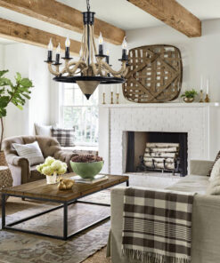 GLOBOSTAR® PENNSYLVANIA 00541 Vintage Κρεμαστό Φωτιστικό Οροφής με Ντουί 6 x E14 AC 220-240V IP20 - Μαύρο & Μπεζ - Μ64 x Π64 x Υ63cm 27 897af9 post 48