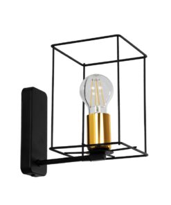 GloboStar® GloboStar® CYRA 203-0012 Μοντέρνο Επιτοίχιο Φωτιστικό Απλίκα Μονόφωτο 1 x E27 IP20 Μαύρο & Χρυσό Μέταλλο - Μ14 x Π21 x Υ22cm