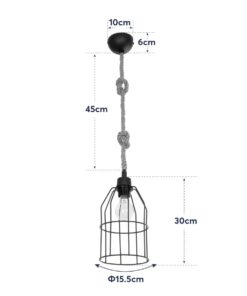 GLOBOSTAR® TALAH 203-0009 Vintage Κρεμαστό Φωτιστικό Οροφής με Ντουί 1 x E27 AC 220-240V IP20 - Μαύρο & Μπεζ - Μ15.5 x Π15.5 x Υ30cm 20 89b96f 203 0009 10