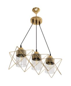 GloboStar® GLOBOSTAR® PLEX 202-0036 Μοντέρνο Κρεμαστό Φωτιστικό Οροφής με Ντουί 3 x E27 AC 220-240V IP20 - Χρυσό & Διάφανο - Μ56 x Π17 x Υ24cm