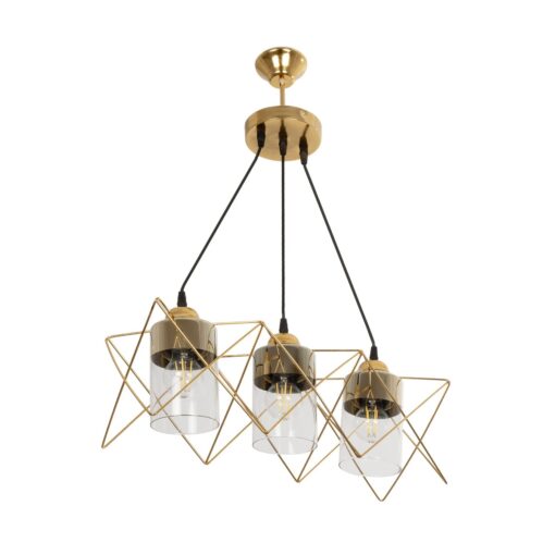 GloboStar® GLOBOSTAR® PLEX 202-0036 Μοντέρνο Κρεμαστό Φωτιστικό Οροφής με Ντουί 3 x E27 AC 220-240V IP20 - Χρυσό & Διάφανο - Μ56 x Π17 x Υ24cm