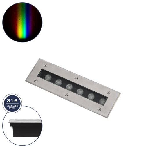 GloboStar® GLOBOSTAR® UNDERGROUND-REMVI 90191 Χωνευτή Μπάρα Φωτισμού Wall Washer LED 9W 765lm 10° DC 24V Αδιάβροχο IP68 RGBW Dimmable DMX512 - Ανοξείδωτο Ατσάλι 304 - Μ30 x Π9 x Υ8.5cm / Μ28.5 x Π7.5cm - 3 Χρόνια Εγγύηση