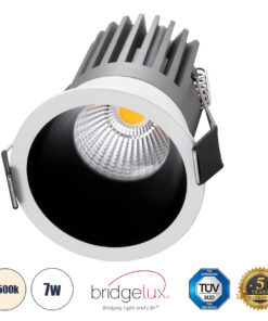 GloboStar® GloboStar® MICRO-B 60240 Χωνευτό LED Spot Downlight TrimLess Φ6cm 7W 910lm 38° AC 220-240V IP20 Φ6 x Υ7.8cm - Στρόγγυλο - Λευκό με Μαύρο Κάτοπτρο - Φυσικό Λευκό 4500K - Bridgelux COB - 5 Years Warranty