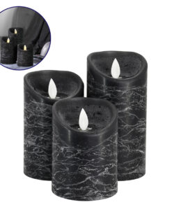 GloboStar® GloboStar® 79557 ΣΕΤ 3 Διακοσμητικών Realistic Κεριών Παραφίνης με LED Εφέ Κινούμενης Φλόγας - Μπαταρίας & Ασύρματο Χειριστήριο IR Μαύρα με Ασημένιες Ρίγες Θερμό Λευκό 3000K Dimmable