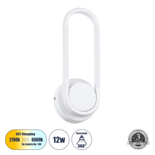 GloboStar® GLOBOSTAR® DALLAS 61346 Μοντέρνο Φωτιστικό Τοίχου - Απλίκα LED 12W 1440lm 300° AC 220-240V IP20 Ρυθμιζόμενο Λευκό CCT με On/Off 2700K/4500K/6000K - Lumileds SMD Chip - Λευκό Ματ - Μ12 x Π6.5 x Υ32cm - 3 Χρόνια Εγγύηση