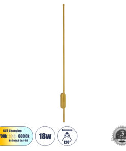 GloboStar® GLOBOSTAR® HARLEM 61336 Μοντέρνο Φωτιστικό Τοίχου - Απλίκα LED 18W 2160lm 120° AC 220-240V IP20 Ρυθμιζόμενο Λευκό CCT με On/Off 2700K/4500K/6000K - Lumileds SMD Chip - Χρυσό Βούρτσας - Μ5 x Π4 x Υ120cm - 3 Χρόνια Εγγύηση