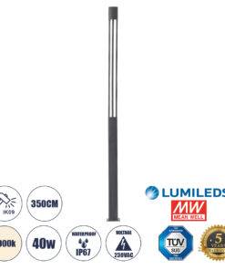 GloboStar® GloboStar® CANCUN 61510 Urban Light Φωτιστικό Πάρκου - Πλατείας - Κήπου Ύψους 3.5 μέτρων LED 40W 5440lm 60° AC100-240VAC IP67 IK09 - D15.5 x H350cm - Anthracite Grey - Φυσικό Λευκό 4000K - LUMILEDS - MEAN WELL DRIVER - 5 Years Warranty