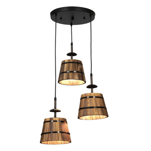 GloboStar® GLOBOSTAR® CEBU 00888 Vintage Κρεμαστό Φωτιστικό Οροφής με Ντουί 3 x E27 AC 220-240V IP20 - Καφέ & Μαύρο - Μ40 x Π40 x Y210cm