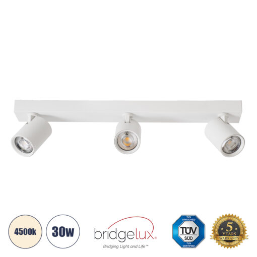 GloboStar® GloboStar® LEONARDO 60349 Μοντέρνο Φωτιστικό Οροφής Ράγα με Κινούμενα Σποτ LED Spot Downlight 30W 3600lm 60° AC 220-240V IP20 Μ52 x Π7 x Υ11.8cm - Λευκό - Φυσικό Λευκό 4500K - Bridgelux COB - 5 Years Warranty