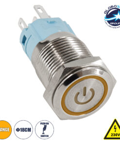 GloboStar® 70779 LED Φωτιζόμενος Διακόπτης Χωνευτός - Μπουτόν PUSH On Ανοξείδωτος AC 220-240V Αδιάβροχο IP67 Φ18mm με Angel Eye Πορτοκαλί 9 8f78ed 70779 1