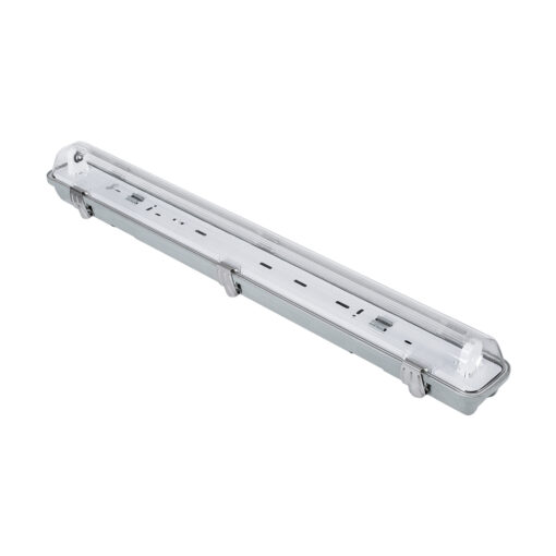 GloboStar® GLOBOSTAR® VIGAS 90610 Γραμμικό Βιομηχανικό Φωτιστικό Σκαφάκι Tri-Proof με Μεταλλικά Clips για 1 x Λάμπα T8 G13 60cm Τύπου Φθορίου LED Τροφοδοσίας Ενός Άκρου 120° AC 220-240V Αδιάβροχο IP65 - Γκρι με Διάφανο Κάλυμμα Πλαστικό PC - Μ66 x Π8 x Υ8cm