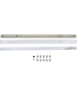 GLOBOSTAR® VIGAS 90612 Γραμμικό Βιομηχανικό Φωτιστικό Σκαφάκι Tri-Proof με Μεταλλικά Clips για 1 x Λάμπα T8 G13 120cm Τύπου Φθορίου LED Τροφοδοσίας Ενός Άκρου 120° AC 220-240V Αδιάβροχο IP65 - Γκρι με Διάφανο Κάλυμμα Πλαστικό PC - Μ126 x Π8 x Υ8.5cm 14 90612 8