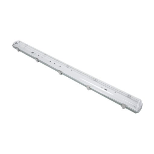 GloboStar® GLOBOSTAR® VIGAS 90613 Γραμμικό Βιομηχανικό Φωτιστικό Σκαφάκι Tri-Proof με Μεταλλικά Clips για 2 x Λάμπες T8 G13 120cm Τύπου Φθορίου LED Τροφοδοσίας Ενός Άκρου 120° AC 220-240V Αδιάβροχο IP65 - Γκρι με Διάφανο Κάλυμμα Πλαστικό PC - Μ126 x Π11.5 x Υ9cm