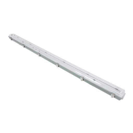 GloboStar® GLOBOSTAR® VIGAS 90615 Γραμμικό Βιομηχανικό Φωτιστικό Σκαφάκι Tri-Proof με Μεταλλικά Clips για 2 x Λάμπες T8 G13 150cm Τύπου Φθορίου LED Τροφοδοσίας Ενός Άκρου 120° AC 220-240V Αδιάβροχο IP65 - Γκρι με Διάφανο Κάλυμμα Πλαστικό PC - Μ156 x Π12 x Υ9cm