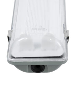 GLOBOSTAR® VIGAS 90615 Γραμμικό Βιομηχανικό Φωτιστικό Σκαφάκι Tri-Proof με Μεταλλικά Clips για 2 x Λάμπες T8 G13 150cm Τύπου Φθορίου LED Τροφοδοσίας Ενός Άκρου 120° AC 220-240V Αδιάβροχο IP65 - Γκρι με Διάφανο Κάλυμμα Πλαστικό PC - Μ156 x Π12 x Υ9cm 11 90615 5