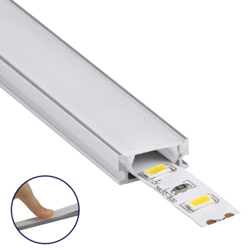 GloboStar® GLOBOSTAR® ALP-LINEAR SURFABO 70805-2M Επιφανειακό Προφίλ Αλουμινίου με Λευκό Γαλακτερό Πατητό Κάλυμμα για Ταινίες LED IP20 - Ασημί & Λευκό - Μ200 x Π1.6 x Υ0.7cm - Πακέτο 5 Τεμαχίων