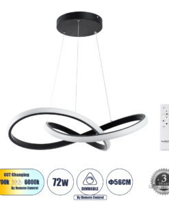 GloboStar® GLOBOSTAR® DEXTER 61049 Μοντέρνο Κρεμαστό Φωτιστικό Οροφής LED 72W 8064lm 300° AC 220-240V IP20 Ρυθμιζόμενο Λευκό CCT με Χειριστήριο από 2700K έως 6000K Dimmable - Lumileds SMD Chip - Μαύρο - Μ56 x Π56 x Υ14cm - 3 Χρόνια Εγγύηση