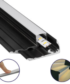 GloboStar® GLOBOSTAR® ALP-STEP-GRIP STAIR 70841-1M Επιφανειακό Προφίλ Αλουμινίου Ειδικό για Φωτισμό Σκαλοπατιού με Λευκό Γαλακτερό Πατητό Κάλυμμα για Ταινίες LED IP20 - Μαύρο & Λευκό - Μ100 x Π6 x Υ2.1cm