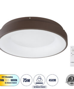 GloboStar® GloboStar® SALEM 61236 Πλαφονιέρα Οροφής Δαχτυλίδι-Κύκλος LED CCT 75W 8625lm 120° AC 220-240V - Εναλλαγή Φωτισμού μέσω Τηλεχειριστηρίου All In One Ψυχρό 6000k+Φυσικό 4500k+Θερμό 2700k Dimmable Φ45cm - Καφέ & Χάλκινο - 3 Years Warranty