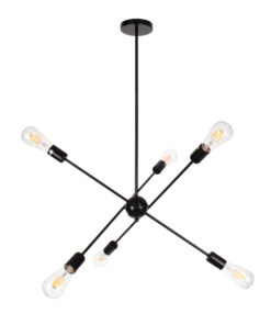 GloboStar® GloboStar® ZANE 00784 Μοντέρνο Φωτιστικό Οροφής Πλέγμα Πολύφωτο 6 x E27 IP20 Μαύρο Μέταλλο - Μ70 x Π70 x Υ100cm