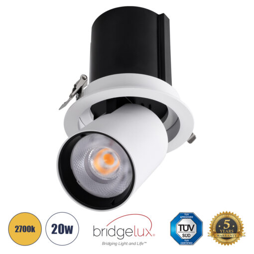 GloboStar® GloboStar® VIRGO-B 60311 Χωνευτό LED Spot Downlight TrimLess Φ13.5cm 20W 2500lm 36° AC 220-240V IP20 Φ13.5cm x Υ14cm - Στρόγγυλο - Λευκό με Μαύρο Κάτοπτρο - Θερμό Λευκό 2700K - Bridgelux COB - 5 Years Warranty