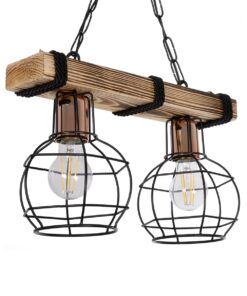 GloboStar® GLOBOSTAR® STARLO 201-0005 Vintage Κρεμαστό Φωτιστικό Οροφής με Ντουί 2 x E27 AC 220-240V IP20 - Μπεζ & Μαύρο - Μ38 x Π16 x Υ23cm