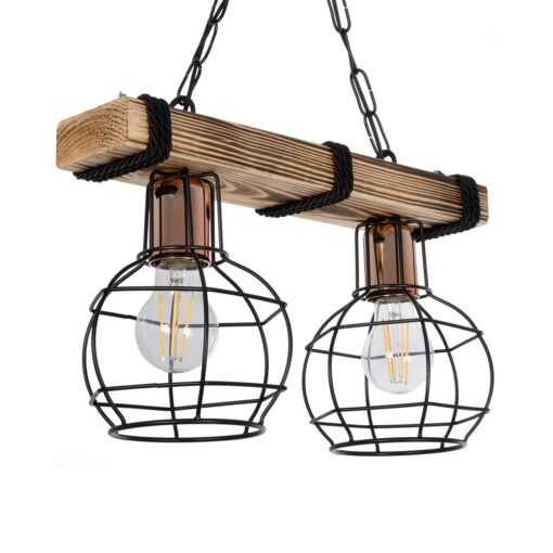 GloboStar® GLOBOSTAR® STARLO 201-0005 Vintage Κρεμαστό Φωτιστικό Οροφής με Ντουί 2 x E27 AC 220-240V IP20 - Μπεζ & Μαύρο - Μ38 x Π16 x Υ23cm