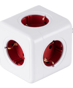 GloboStar® GloboStar® TRAVEL PowerCube PRO Certified 79645 Πολύπριζο 5 Θέσεων με 1.5m Kαλώδιο - 5 Πρίζες Ασφαλείας Childproof EU Schuko AC 220-240V Μ7.5 x Π11.5 x Υ7.5 - Λευκό με Κόκκινο - Max Load 3680W/16A